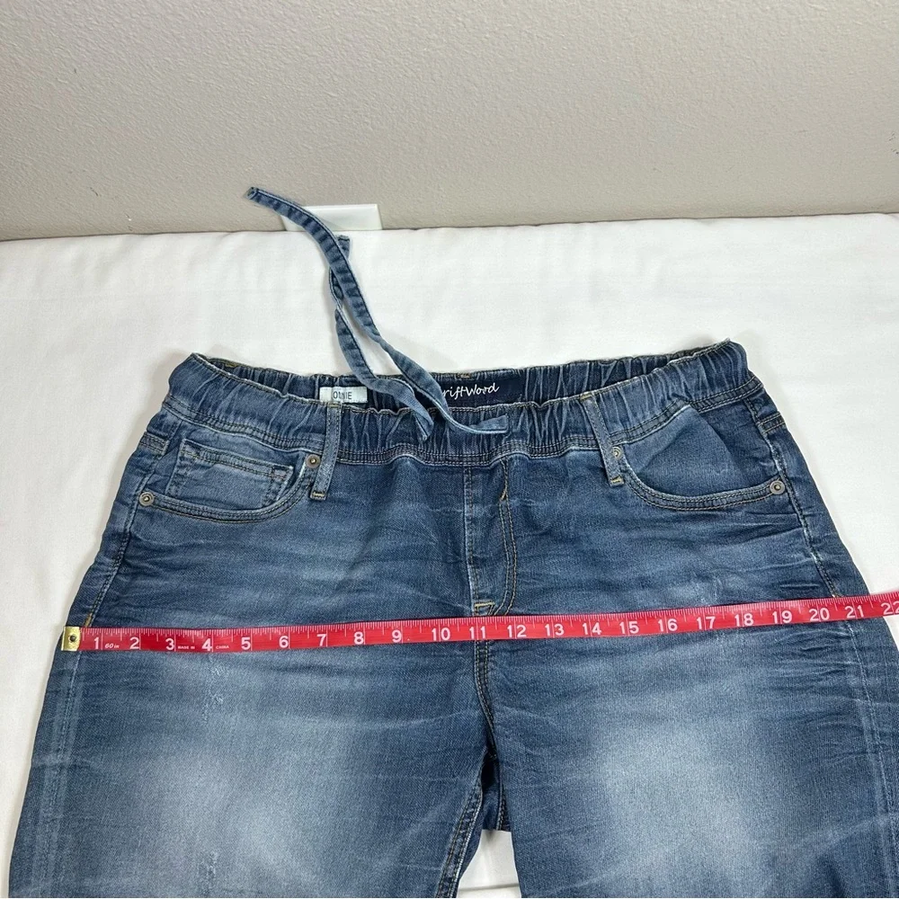 Driftwood Connie‎ Medium Wash Distress Elastic Waist Drawstring Jean Shorts 32
